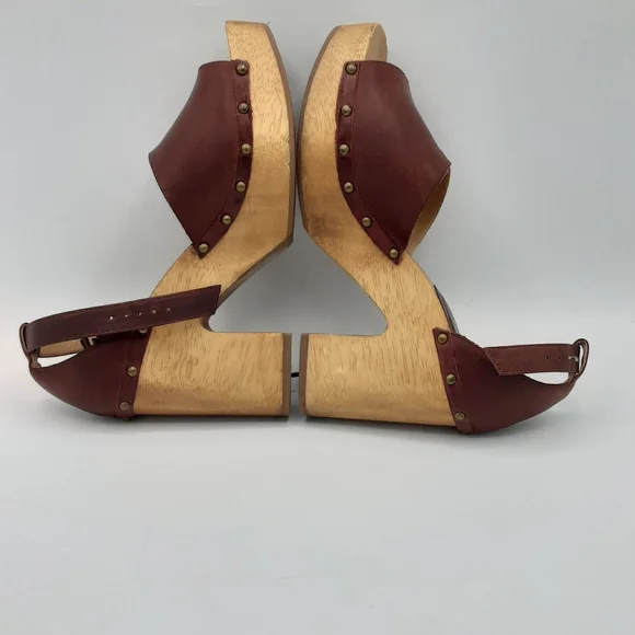Lucky Brown Nelora Retro Boho Leather Upper Wooden Platform Heel - Picture 12 of 13